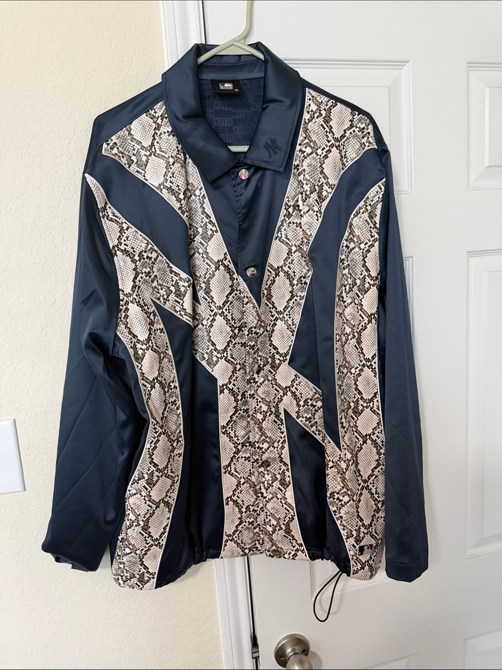 Kith Navy Coach Jacket with Snake-Print Panels